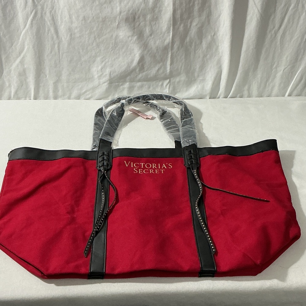 Victoria's Secret Red Tote with Black Trim and Straps
